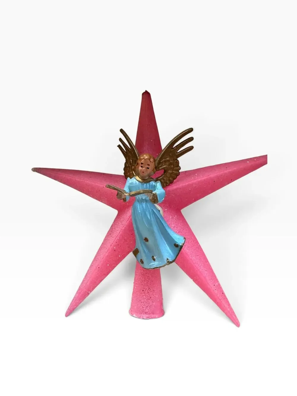 Vintage Jewelbrite Durable Plastic Pink Star Angel Tree Topper Mid Century Boxed